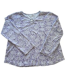 Wintersilks Purple Floral Keyhole‎ Long Sleeve Cotton Top  Women's M